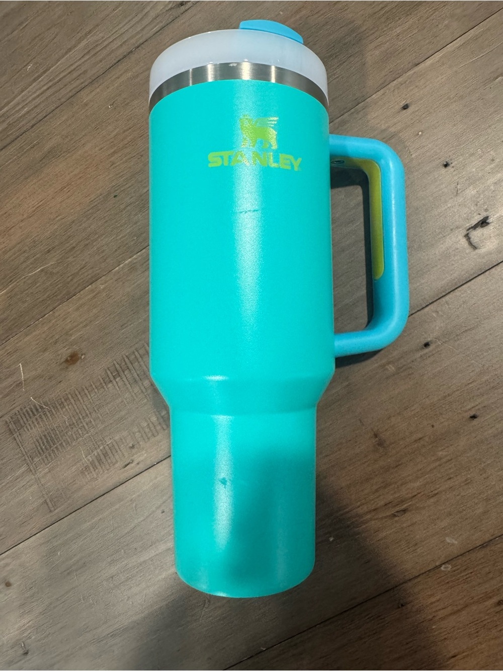 Stanley Teal and Yellow Insulated Travel Mug with Handle